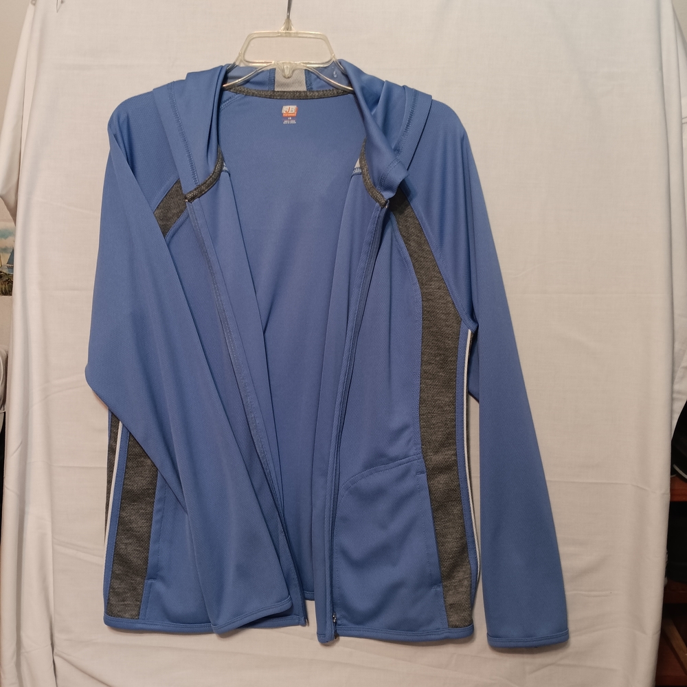 SJB Blue and Gray Zip-Up Hoodie Performance Light Jacket Size LG